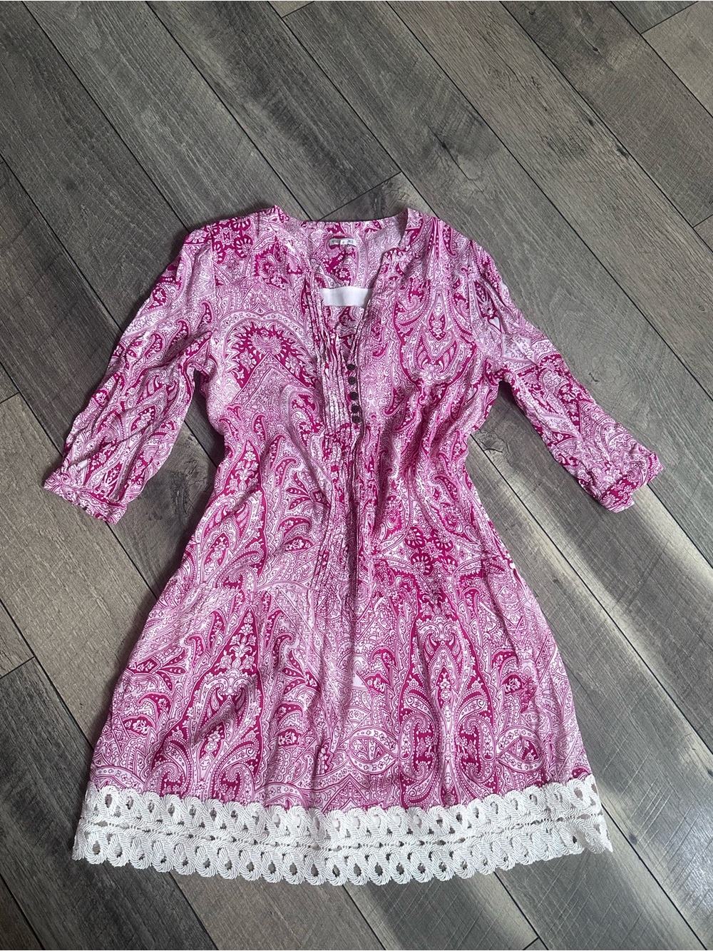 Lelis Blanc Pink Paisley tunic Dress with Lace Trim
